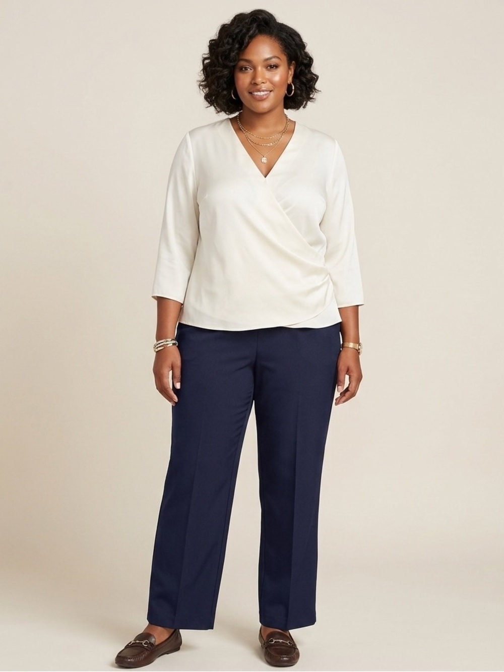 Karen Scott Women Plus Pull on Comfort Pants Stretch 3X Navy Elasticized Waist